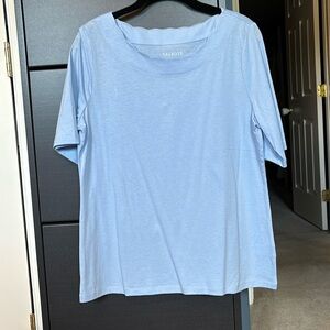 Light/powder blue scalloped scoop neck shirt